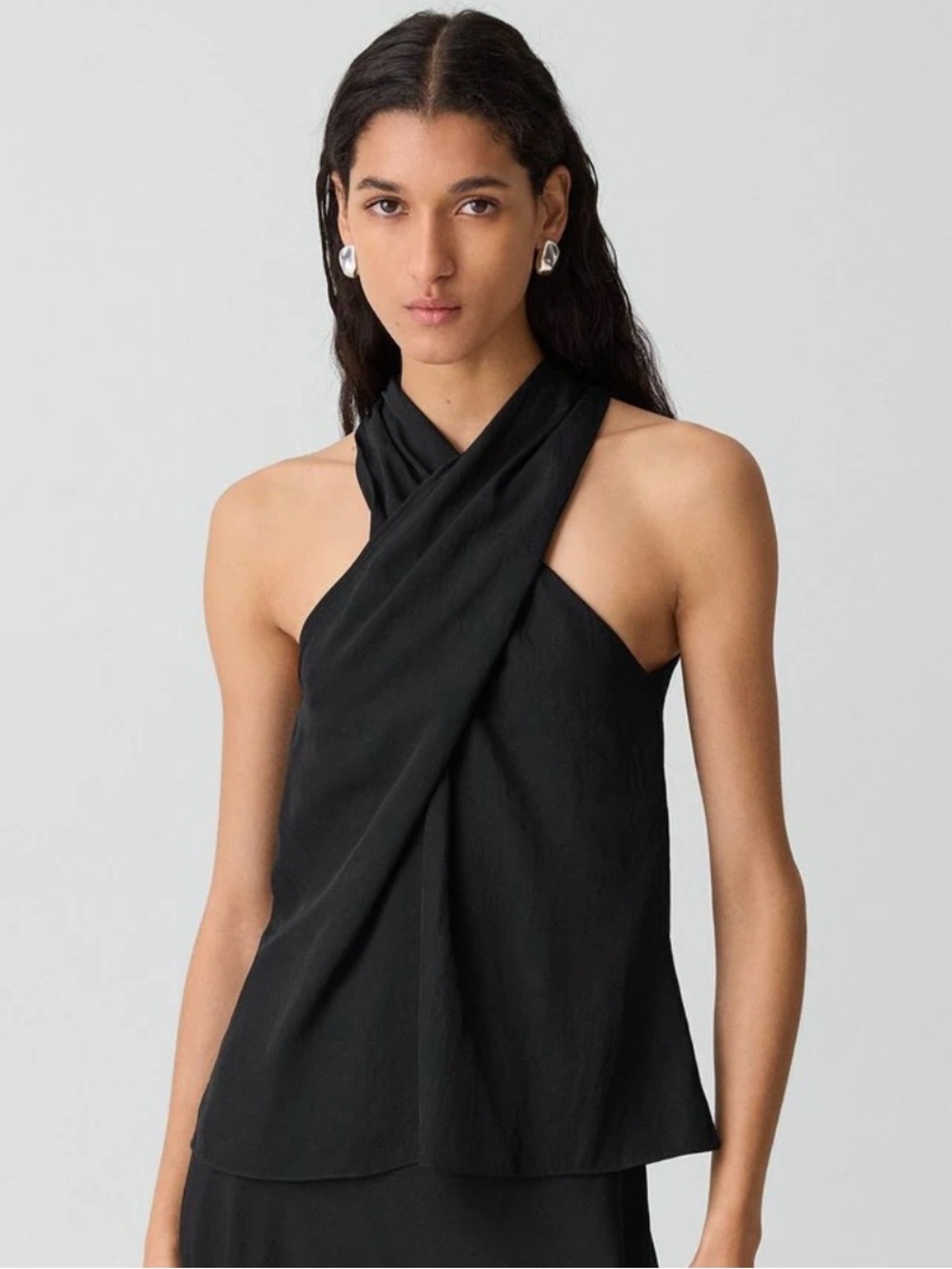 NWTs Theory Twisted Halter Top in Washed Twill - Black - Size Small